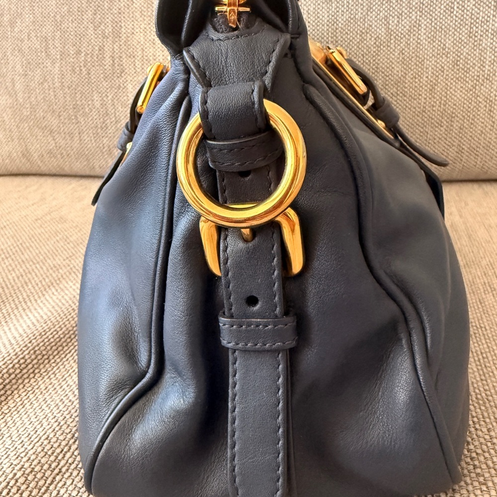 Prada Bauletto Tote Bag Soft Calfskin Lether in Navy - Picture 4 of 9